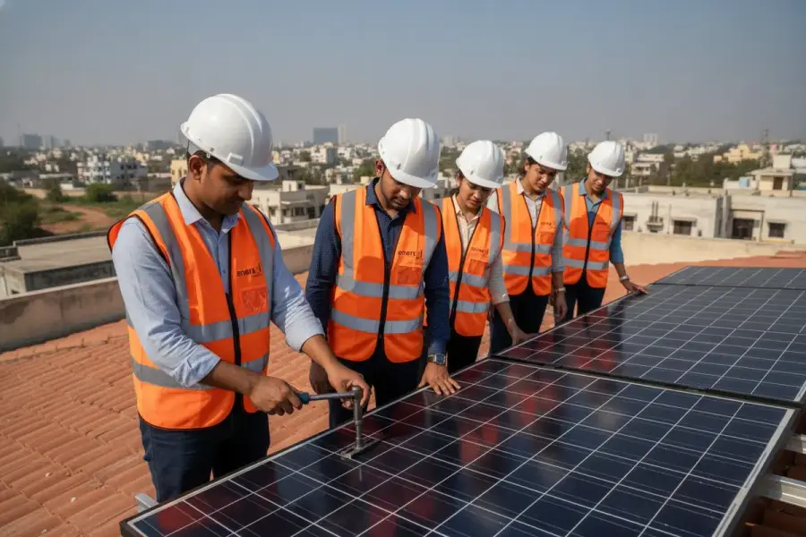 SUNPOWER engineering team with rooftop solar installation equipment