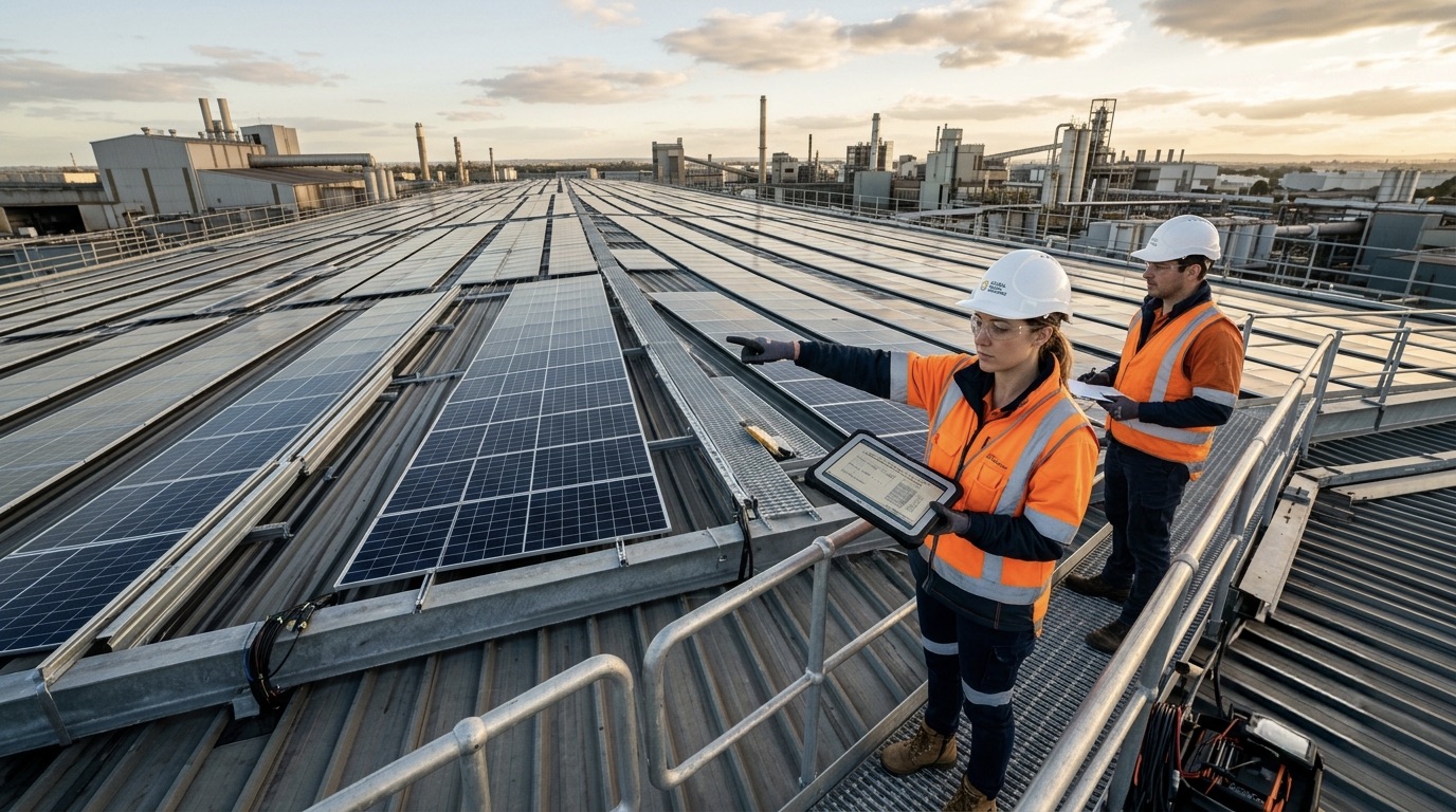 Large-scale 100 kW to 1 MW industrial solar installation and EPC inspection