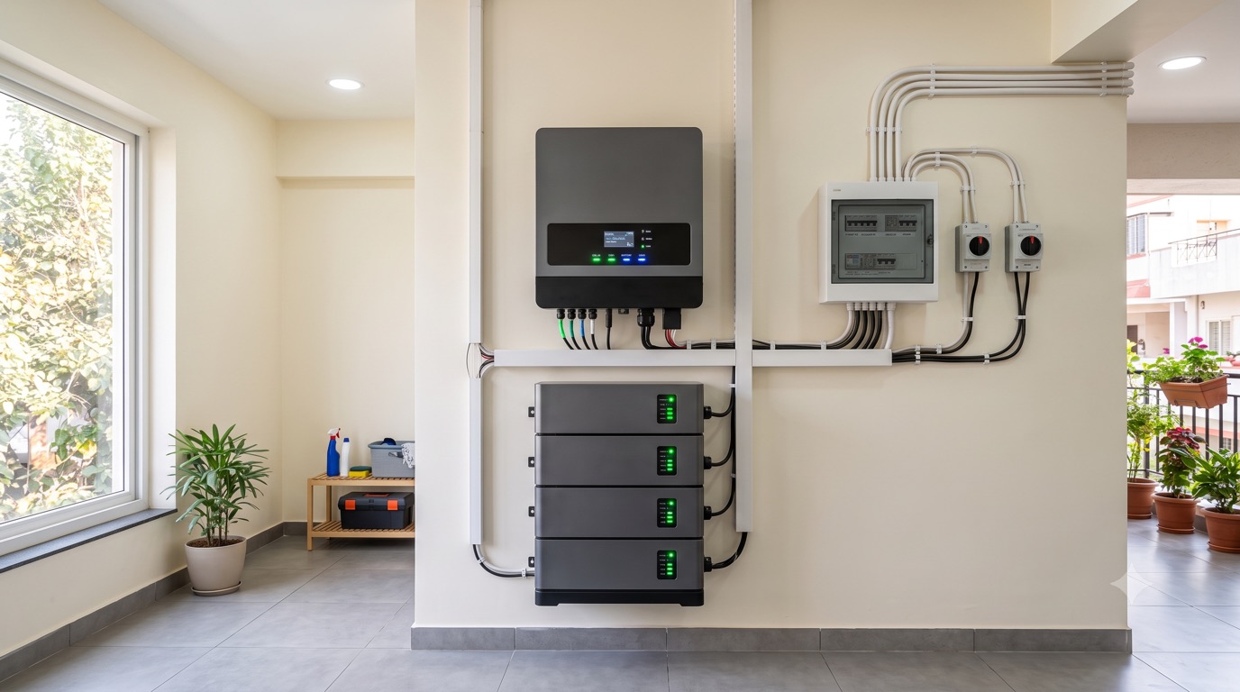 Solar battery and inverter setup for residential and commercial energy systems