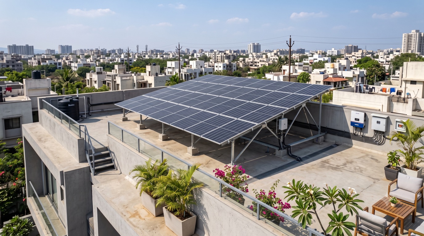 Residential rooftop solar panel installation in Delhi NCR
